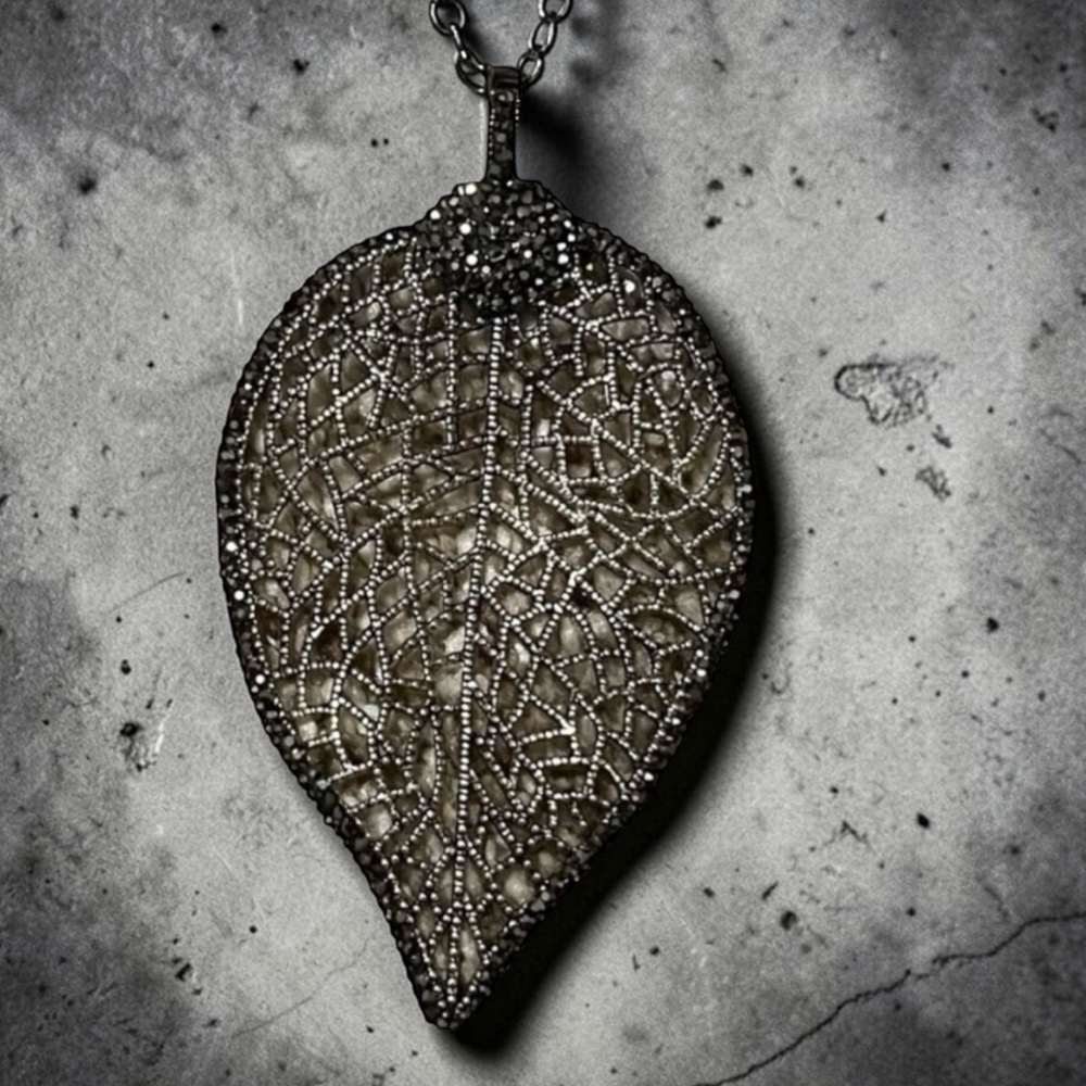 Gorgeous Large Vintage Leaf Enhancer with Rhinestones 3.5” Pendant only